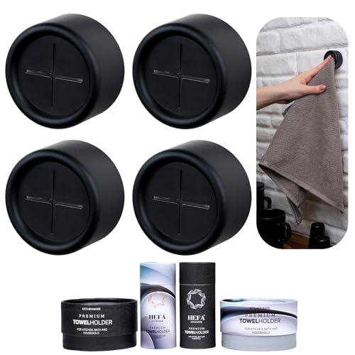 HEFA Self Adhesive Dish Towel Holder Hooks, No Drill Organizer for Cabinet Door, Sink Area or Bathroom, Space Saving Design, 4 Pack - color: Matrix Black, size: 4 Pack