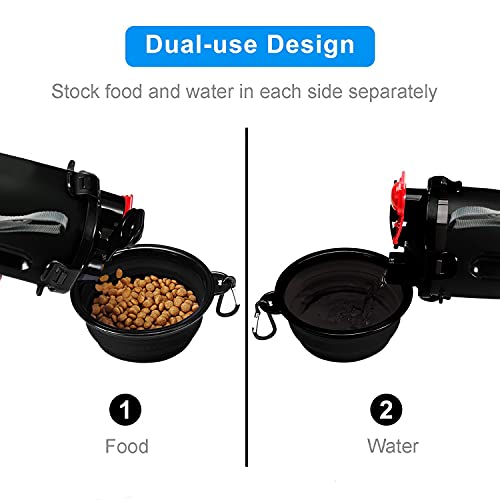 Dog Travel Water Bottle Collapsible Bowls, 2 in 1 Pet Food Container with Collapse Bowls, Outdoor Portable Water Bowls for Walking, Traveling, Camping and Hiking (Black) - color: Black