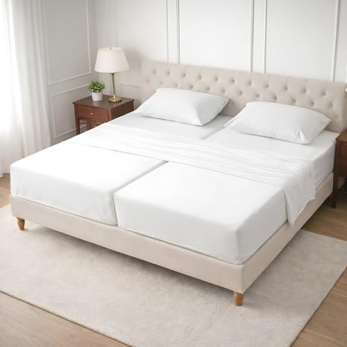 SGI Split King Sheet Set for Adjustable Bed Egyptian Premium Cotton 600 Thread Count Sheets for Sleep Number Bed 15" Deep Pocket 5 Pc Set with 2 Twin XL Fitted Sheets Soft Breathable - White - color: 01 - White, size: Split King