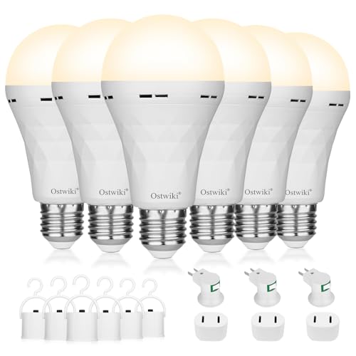 Ostwiki Rechargeable Light Bulbs Led Battery Backup Bulb for Lamps 6 Pack Emergency Light Bulbs for Power Outage Hurricane Camping 9W 3000K A21 Warm Light Battery Operated Light Bulb E26 E27 - color: 3000k Warm White, size: 6 Pack