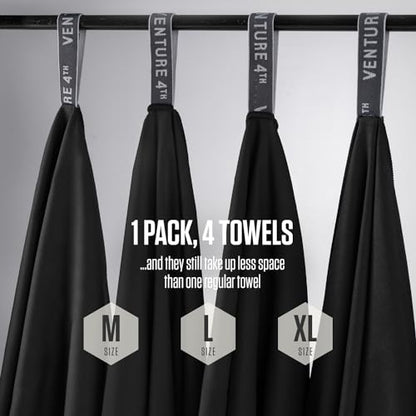 VENTURE 4TH - 4pcs Quick Dry Towels. Microfiber Travel Towels. Lightweight & Fast Drying Travel Towels for Body. Compact & Easy to Pack - 4 Pack Black Medium - color: 4-pack Black, size: 40.00" x 21.00"
