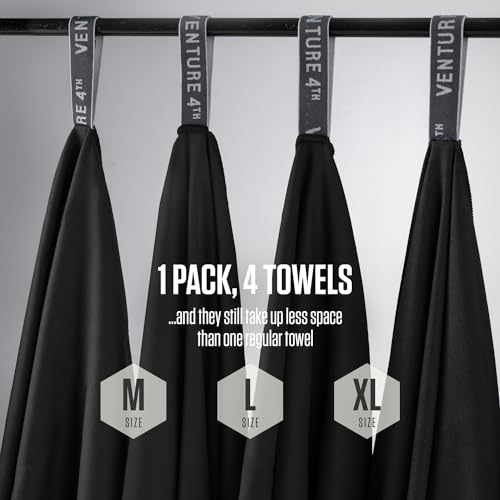 VENTURE 4TH - 4pcs Quick Dry Towels. Microfiber Travel Towels. Lightweight & Fast Drying Travel Towels for Body. Compact & Easy to Pack - 4 Pack Black Large - color: 4-pack Black, size: 60.00" x 31.50"