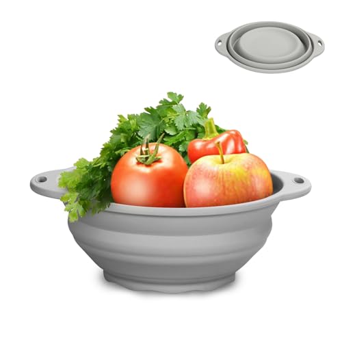 Collapsible Silicone Mixing Bowl - 1800ml(60 fl oz) - BPA Free, Dishwasher Safe, Non-Slip Base Space Saving for Kitchen, Camping & Travel (Blue) - color: Gray