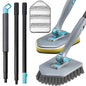 Long Handled Scrub Brush for Shower,3-in-1 Cleaning Brushes with 3 Different Function Cleaning Heads Brush for Shower Cleaning Bathroom Kitchen Walls Tub Tile (Grey) - color: Gray