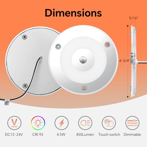 2 Pack 12V LED Ceiling Dome Light 400LM, 4.75" Dimmable Interior Light for RV Boat Camper Van Travel Trailer Truck Sailboat Interior Lighting, Surface Mount & Touch Switch(Cool White) - color: 4.75" Cool White