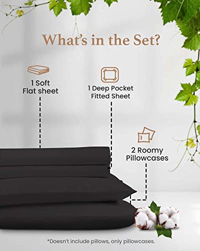Olympic Queen Sheets Set, 100% Egyptian Cotton, Luxury 600 Thread Count, 4 Pc Super Queen Sheets Sets, Soft & Breathable, Snug Fit, 16" Deep Pocket Fitted Sheet, 2 Pillowcases & 1 Flat Sheet,Dark Gray - color: Dark Gray, size: Olympic Queen (66 x 80)