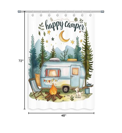 Happy Camper Small Stall RV Shower Curtain Rustic Tree Mountain Adventure Tent Camping Bathroom Curtains Travel Trailer Bathroom Accessories Set with Hooks 48 x 72 Inches - color: Blue, size: 48"W x 72"L (Pack of 1)