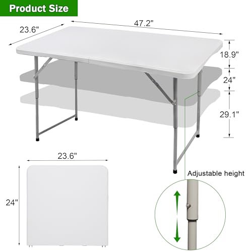 FORUP Folding Utility Table, 4ft Fold-in-Half Portable Plastic Picnic Party Dining Camp Table - size: 4 ft