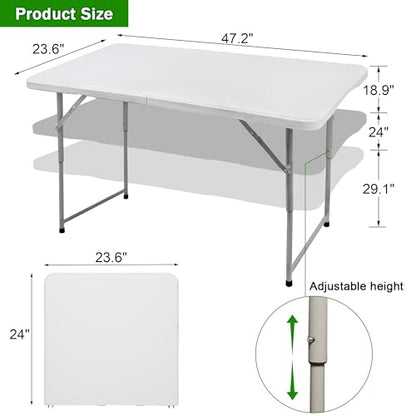 FORUP Folding Utility Table, 4ft Fold-in-Half Portable Plastic Picnic Party Dining Camp Table - size: 4 ft