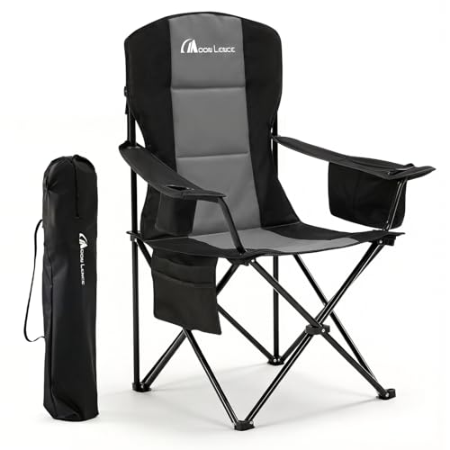 MOON LENCE Heavy Duty Camping Chair, 450LBS Capacity High Back Folding Chair with Cup Holder & Cooler Bag, Portable Outdoor Chair for Camping, Backyard, RV and Beach, 1 Pack