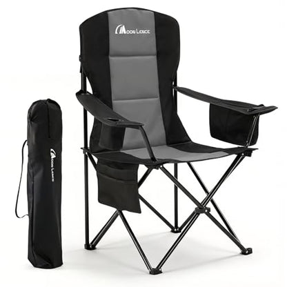MOON LENCE Heavy Duty Camping Chair, 450LBS Capacity High Back Folding Chair with Cup Holder & Cooler Bag, Portable Outdoor Chair for Camping, Backyard, RV and Beach, 1 Pack