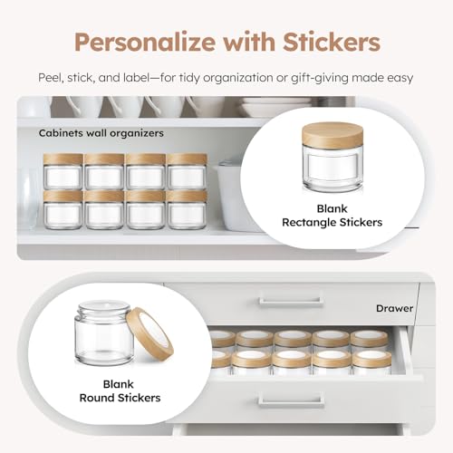 2 OZ Glass Jars with Lids, 24 Pack Small Glass Containers with Plastic Woodgrain Lids & Inner Liners, Reusable Travel Containers for Creams, Makeup, Lotion, Cosmetic, Ointment - color: 24 Pack 2 OZ Clear