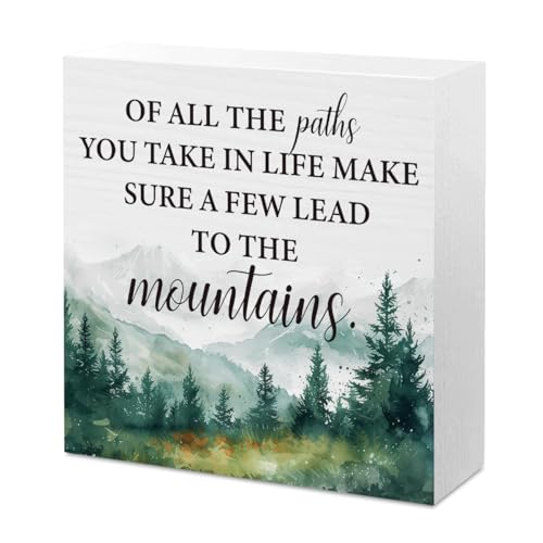 Mountain Decor Travel Adventure Forest Awaits Sign Camper Rv Camping Cabin House Decor for Home Office Desk Room Table Cubicle Shelf 5 X 5 Inch - color: Path