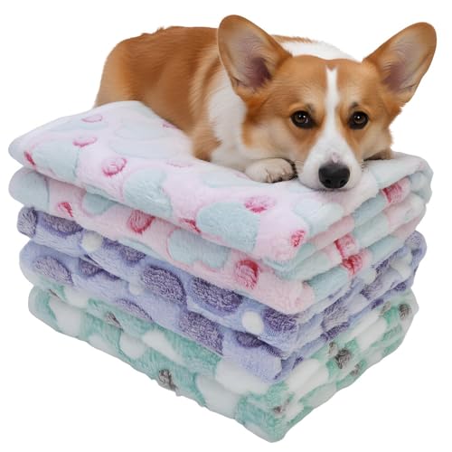 Three Piece Pet Blanket Set for Dogs Cats Soft Comfy Puppy and Kittens Bed Blanket Fluffy Fleece Pets Throw with Cute Patterns (Large 41x30 inch, Colored Heart) - color: Colored Heart, size: Large-41x30 inch
