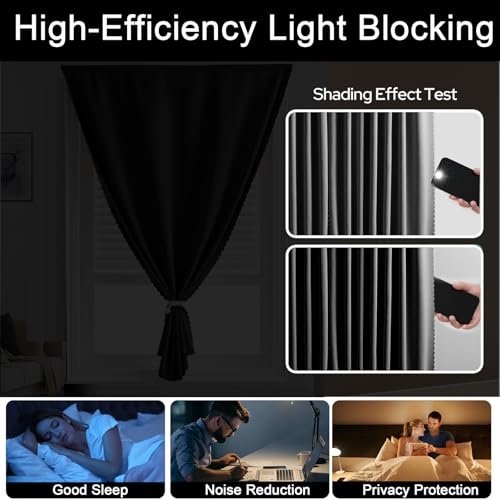 Self Adhesive Curtains - No Drilling, No Rod, Easy to Install Blackout Curtains for Window Blinds,Bedroom(Black 35 * 59in-1P) - color: Black, size: 35"W x 59"L (Pack of 1)