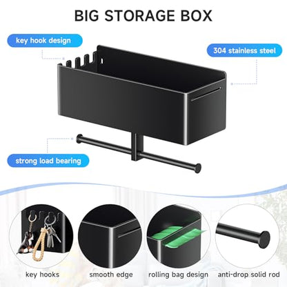 Dog Leash Holder for Wall, Dog Leash Hooks, Wall Mounted Leashes Hangers, Dog Storage Organizer, Key Holder with Storage Shelf, Pet Stuff Organizer for Pet Toys, Collar, Treats, Poop Bag (Black)