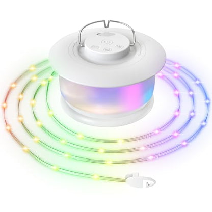 HOMEBEST Upgraded 33FT RGB Camping String Lights, Retractable Camping Lights with Music Sync, 19 Modes, Rechargeable Waterproof Tent Lights, Portable Camping Lantern for Tent, RV, Patio & Awning - color: White