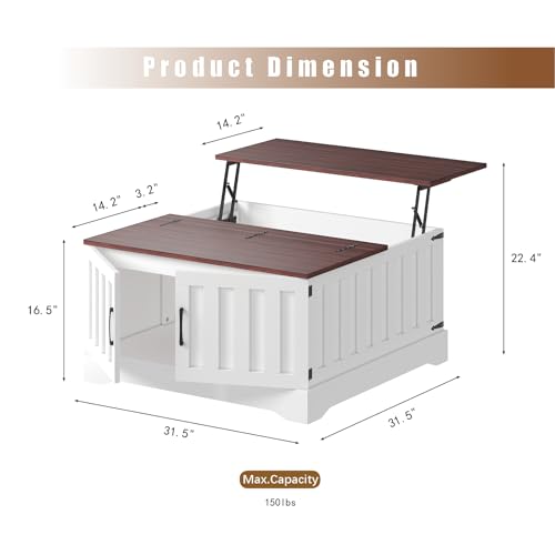 HedoAjim Lift Top Coffee Table with Storage, 31.5" Square Coffee Table with Large Hidden Storage, Wood Living Room Table Center Table for Living Room Dining Reception Room - color: White Brown