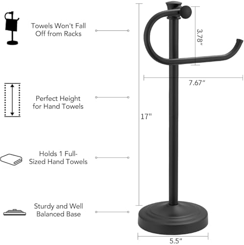 BESy 17 Inch Matte Black Stand Towel Bar Hanger Hand Towel Bar Bathroom Vanity Countertop Towel Holder Free Standing Stainless Steel Towel Ring Hardware Accessories Towel Rack - color: Matte Black