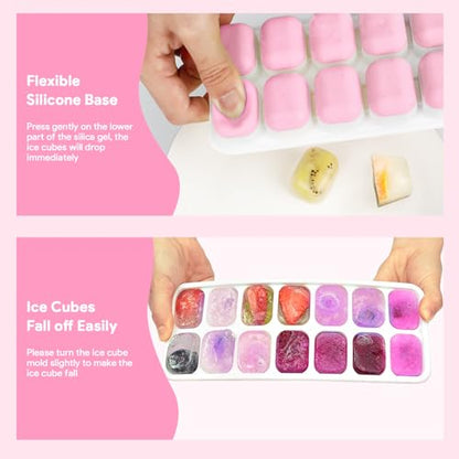 Ice Cube Trays 4 Pack, Airabc Silicone Ice Cube Trays with Removable Lid, Easy-Release Flexible 14-cube Ice Trays, LFGB Certified and BPA Free, Stackable Ice Trays with Covers for Cocktail, Freezer - color: Pink