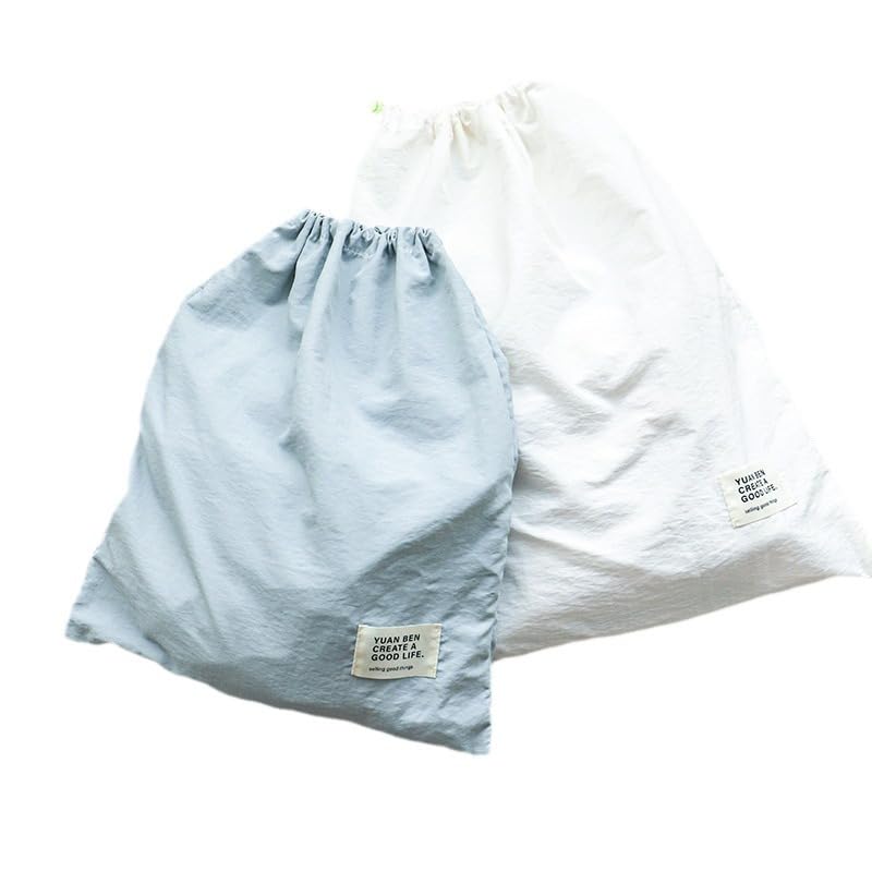 Waterproof Nylon Drawstring Storage Bag, Large Capacity Travel Organizer for Clothes Shoes, Portable Packing Cube (White)