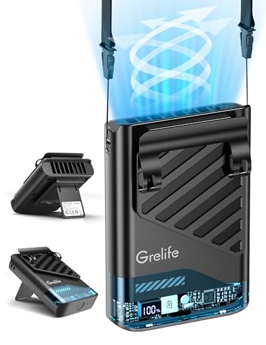 Grelife AI Portable Waist Fan Rechargeable,10000mAh LED Clip Fan,5 Speed 10000RPM 33ft/s Airflow,40H Runtime Hands-Free Neck Fan,Personal Wearable Cooling Fan for Outdoor,Camping,Jobsite,Travel(Black) - color: Black