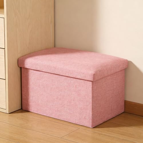 HOZEON 3 Pack 15.7 x 9.8 x 9.10 Inches Folding Storage Ottoman, Pink Rectangle Footrest Seat, Multifunctional Foot Stool for Living Room, Office, Traveling, Fishing, Camping - color: Pink
