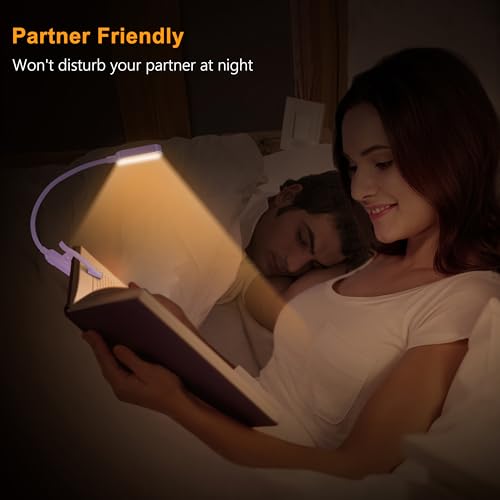 Gritin 16 LED Rechargeable Book Light for Reading in Bed- Eye Caring 3 Color Temperatures, Stepless Dimming Brightness, 80 Hrs Runtime, Lightweight Flexible Clip on Light for Book Lovers-Purple | Eye Caring 3 Color Temperatures, Stepless Dimming Brightnes