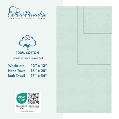 Cotton Paradise 6 Piece Towel Set, 100% Cotton Soft Absorbent Turkish Towels for Bathroom, 2 Bath Towels 2 Hand Towels 2 Washcloths, Mint Towel Set - color: Mint Green