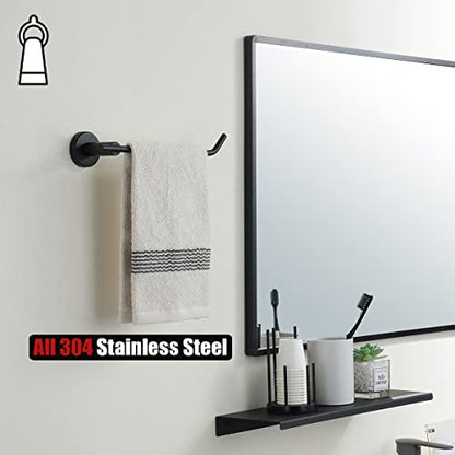 JQK Bathroom Hardware Set, 5-Piece Bath Accessories Set Matte Black Wall Mount Includes 24 in Towel Bar, 9 in HT Bar, TP Holder, Towel Hook x 2, BAS105-PB - color: Black