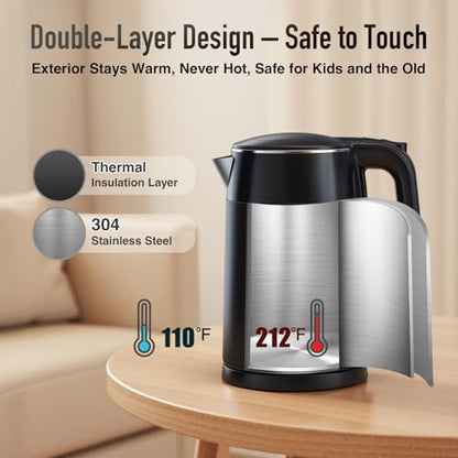 Mecity Electric Kettle 1.7L Touch Screen Temperature Control Water Boiler, No Plastic Contact with Water. 6 Preset Temperature Programs, 2 Hours Keep Warm, Black - color: Black & Rosegold