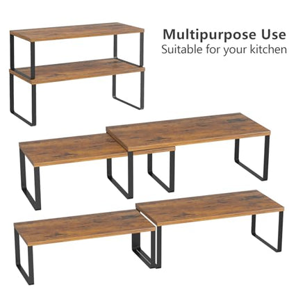 NEX Kitchen Cabinet and Counter Shelf Organizer, Stackable & Expandable, Set of 4, Black and Rustic Brown - 7.7 x 15.6 x 6.2'' - color: Black + Rustic Brown, size: 15.6''W