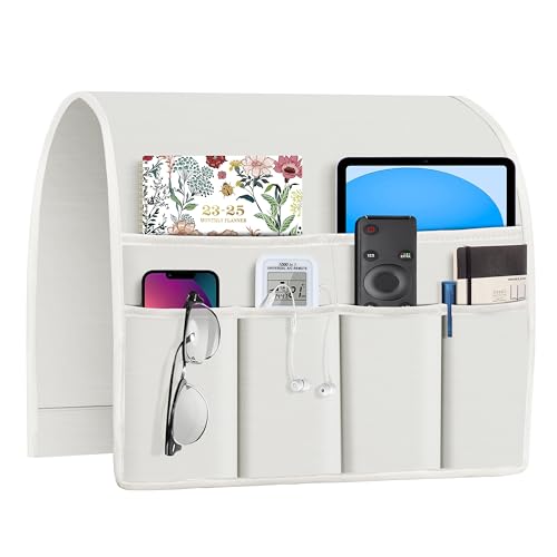 Joywell Armrest Organizer Remote Holder for Recliner Armchair Caddy Couch Sofa Arm Chair Caddie with 6 Pocket Storage for Magazine, Phone, iPad,Off White - color: Off White, size: 19'' x 35''