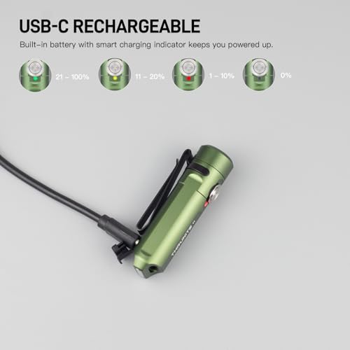 ThruNite Ti Keychain Flashlight, USB-C Rechargeable Mini Flashlight, 650 Lumens with Magnetic Tailcap, IPX-6 Waterproof EDC Pocket Light for Camping, Everyday Carry (Dark Green) - color: Dark Green
