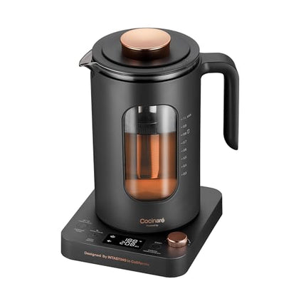 INTASTING Electric Tea Kettle, Electric Kettle with Tea Infuser, ±1℉ Knob Temperature Control, BPA-Free Glass, 1200W Fast Heating, Easy to Clean, 1 Liter (Dark Gray) - color: Dark Gray
