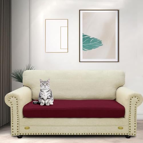 ZNSAYOTX Stretch Cushion Covers Sofa Cushion Couch Seat Covers Slipcovers Soft Replacement Unique Pattern Furniture Protector with Elastic Bottom (Wine Red, 1 Pc 3-Seat Cushion Cover) - color: Wine Red, size: 1 Cushion Sofa
