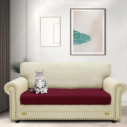 ZNSAYOTX Stretch Cushion Covers Sofa Cushion Couch Seat Covers Slipcovers Soft Replacement Unique Pattern Furniture Protector with Elastic Bottom (Wine Red, 1 Pc 3-Seat Cushion Cover) - color: Wine Red, size: 1 Cushion Sofa
