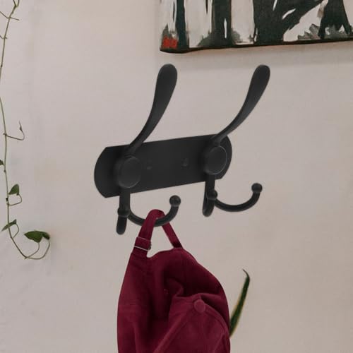 Beaupretty Wall Mounted Storage Hooks 3-Head Multi-Functional Black Metal Utility Rack for Kitchen Bathroom Bedroom, Household Towel and Key Organizer