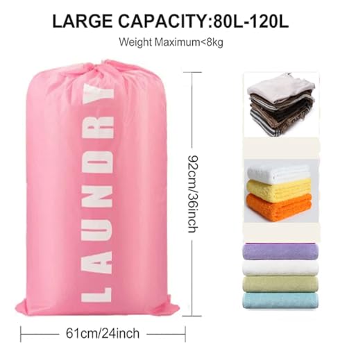 2 Pack XL Travel Laundry Bag, Dirty Clothes Organizer with Drawstring, Large Enough to Hold 4 Loads of Laundry， Easy Fit a Laundry Hamper or Basket，24" x 36" - color: Grey&+Pink