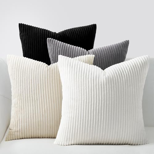 Topfinel Black and White Decorative Throw Pillow Covers Cushion Cases,Set of 4 Soft Velvet Modern Unique Designs,Mix and Match for Home Decor,Pillow Inserts Not Included (16x16 inch, Black/White) - color: Black White, size: 16" x 16" (Pack of 4)