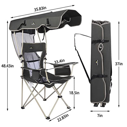 Camping Chair with Canopy - Beach Chair with Shade for Outdoor Use, Adjustable Sunshade, Cup Holder, Side Pockets - Heavy Duty Folding Chair Supports 330 lbs (Navy) - color: Navy