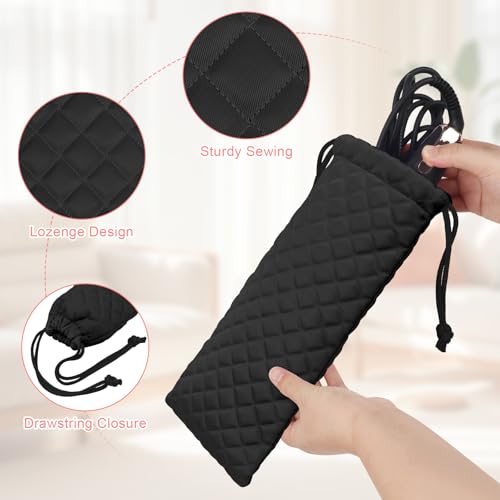 Professional Hot Hair Tools Organizer Cover Bag Heat Resistant Travel Drawstring Storage Case Pouch for Curling Iron, Flat Iron, Hair Straightener and Styling Tool(14.2" x 5.9") - color: Black