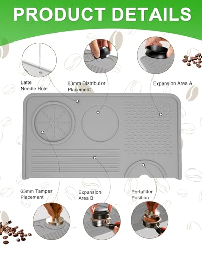 Upgraded Silicone Tamping Mat & Brush, Tamper Mat for Espresso Machine, Waterproof Heat Resistant Tamp Station for Home Baristas Tools, Gray - color: Gray