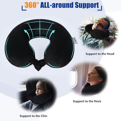 SAIREIDER Travel Pillow 100% Pure Memory Foam Travel Neck Pillow, Airplane Pillow for Traveling、Car、Home、Office，Washable Cover（Black） - color: Black