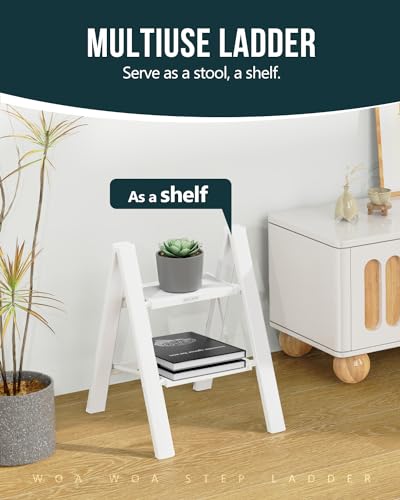 WOA WOA Step Ladder, Widen Pedals Foldable Step Stool, Lightweight Aluminum Ladder, Easy to Move Around, Anti-Slip Foot Stepladder for Household, Fold Thin & Space Save, 300 lbs Load (2 Step, White) - color: White, size: 2 Step