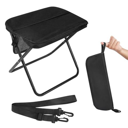 DZ Duozhan Portable Camping Stool - Foldable Backpack Stool 13" with 260lb Capacity, Lightweight Collapsible Stool with Carry Bag & Adjustable Strap for Hiking, Fishing, Beach Outdoor (Black) - color: Black
