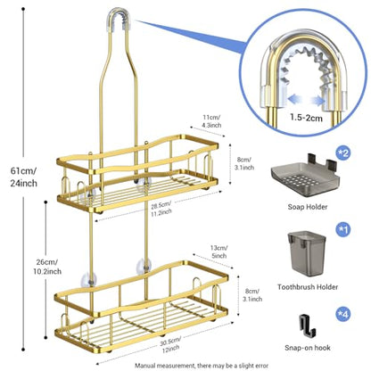 Aitatty Hanging Shower Caddy Bathroom Organizer: Rustproof Shower Shelf Racks Over Shower Head - No Drilling Inside Bath Shower Rack Shelves Over Showerhead for Shampoo with Soap Holder Gold - color: Gold