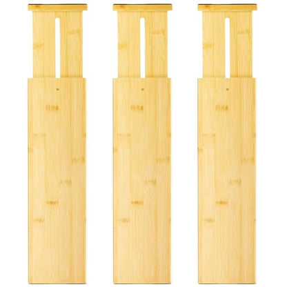 VaeFae 3 Pack Bamboo Drawer Dividers, 4" High Adjustable 16.6" - 21.8" Clothes Drawer Organizers, Expandable Separators for Bedroom/Bathroom/Kitchen/Office Storage - size: 4''H, 16.6''-21.8''L, 3 Pack