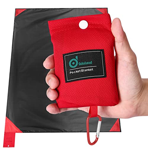 Odoland Sandproof Beach Blanket, Waterproof Portable Mat with Carry Pouch | 63“x43” Quick Drying & Foldable Lightweight Sand Free Beach Mat for Hiking, Camping, Travel, Red - color: Black, size: 43.3" x 63"(1-2 People)