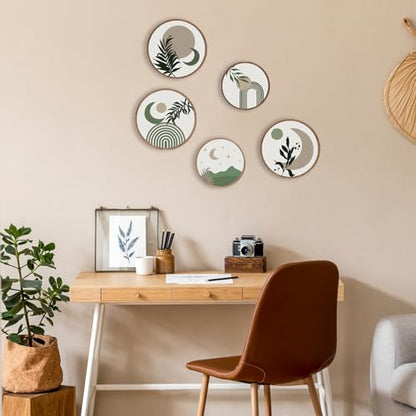 ONIZHITY 5 Pcs Boho Wall Art - Geometric, Minimalist Bohemian Design for Living Room, Bedroom, Bathroom - Farmhouse Green - 10'' and 8'' - color: Green Boho